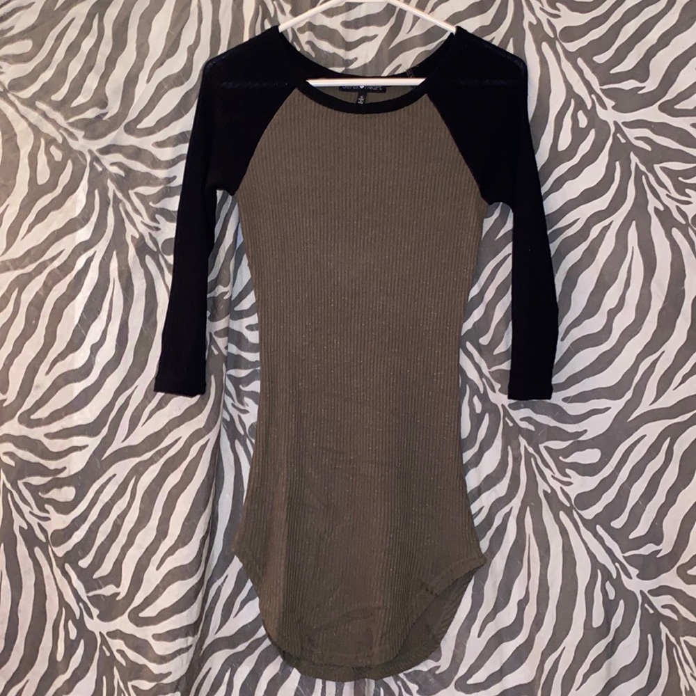Olive Green/Black Sleeves Mini Tee Shirt Dress